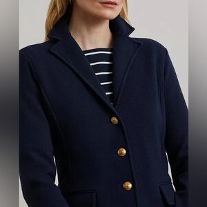 Ralph Lauren Sweater-Knit Dark Blue Blazer with Gold Buttons. Size small